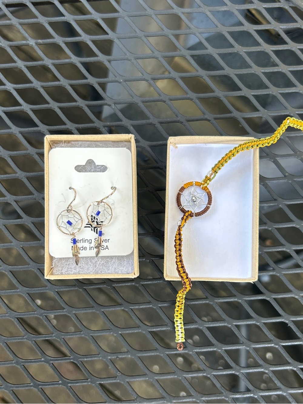 Handmade Yellow and Brown Beaded Dreamcatcher Bracelet with Matching Earrings
